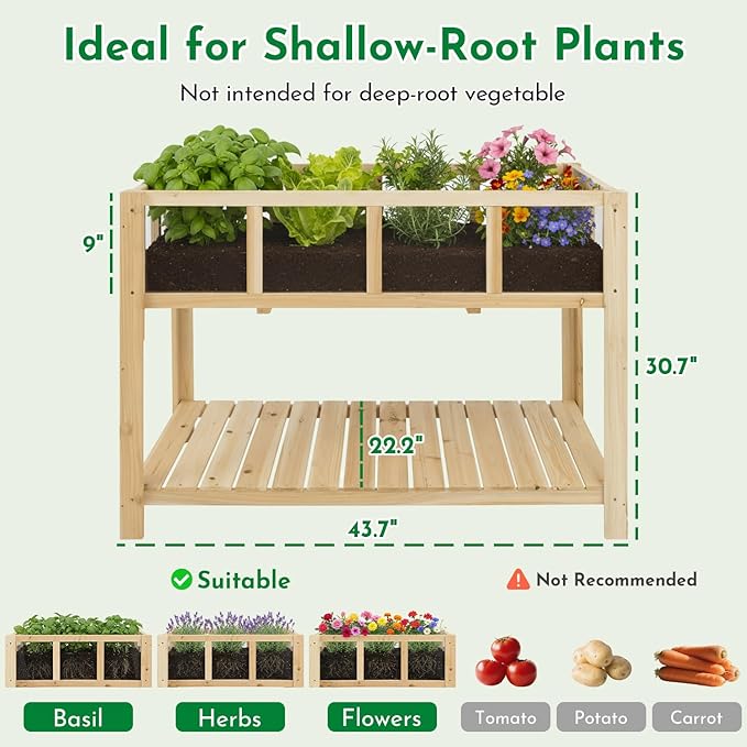 Raised Garden Bed with Transparent Acrylic Panels, Elevated Wooden Raised Garden Bed Planter, Fir Wood Outdoor Planter Box for Herbs, Flowers & Patio Balcony Gardening (Natural)