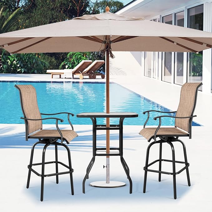 VINGLI Outdoor Bar Table with Umbrella Hole, Modern Black Metal Patio Bar Table, High Top Table for Outdoor Relaxation and Home Entertaining (Black, 31.5'x31.5'x40.3')