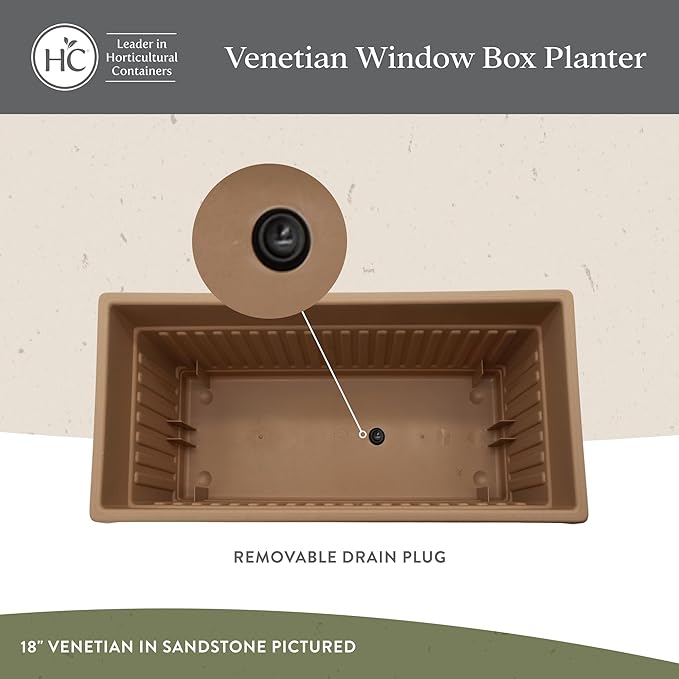 The HC Companies 24 Inch Venetian Window Planter Box with Drainage Plug, Lightweight UV-Resistant Plastic Indoor & Outdoor Planters, 2-Pack Flower Box for Garden & Home Decor, Clay