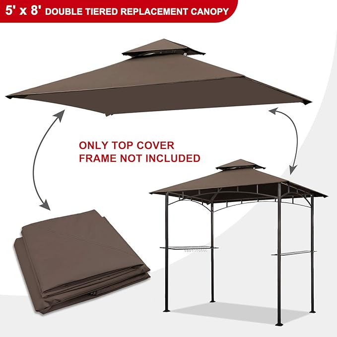 Eurmax USA High Performance Grill Gazebo Canopy Replacement Cover 5x8 (Brown)