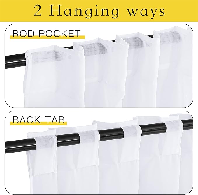 NICETOWN Outdoor Sheer White Weighted Curtains Rod Pocket Back Tab 120 inch Length 2 Panels Set W54, Light Filtering Grommet Mosquito Netting Curtains for Patio/Cabana/Pergola/Porch