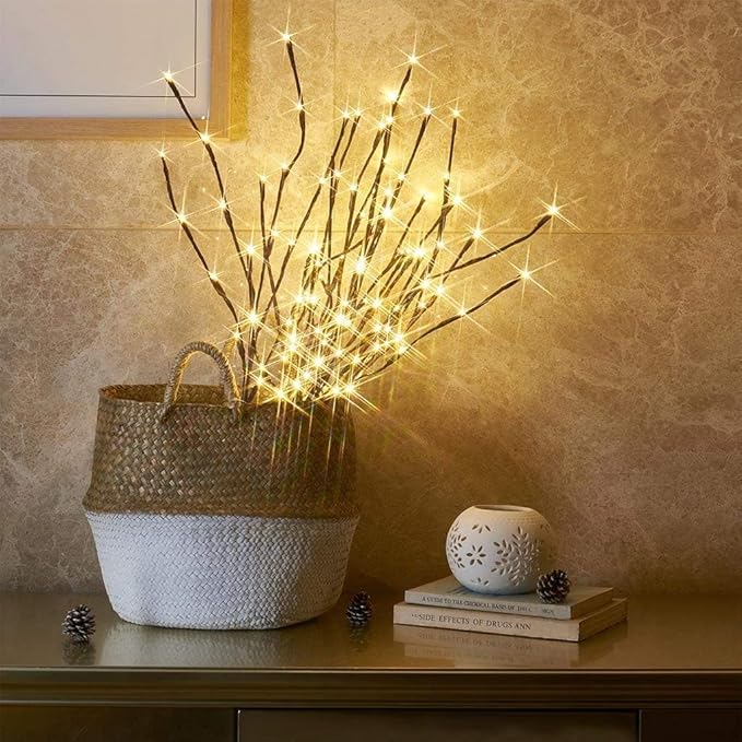 Vanthylit Set of 2 3PK 30" Brown Lighted Twig Stakes 120 Warm White Pathway Light for Outdoor and Indoor (Vase Excluded)