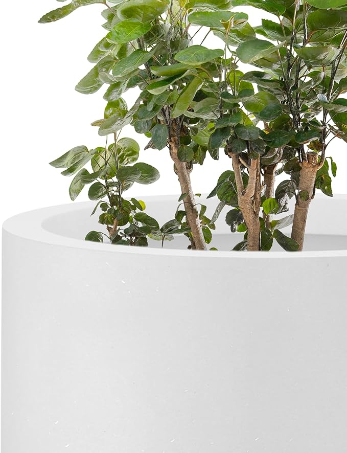 Kante 24 Inch Tall Round Concrete Planter, Large Indoor Outdoor Plant Pots with Drainage Hole and Rubber Plug, Modern Decorative Garden Pots for Home Patio Porch, White
