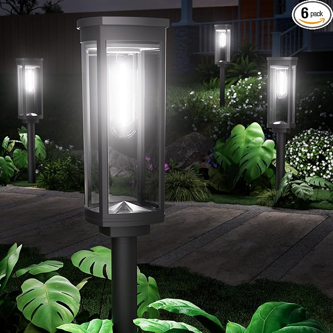 6 Pack Solar Pathway Lights Outdoor,Super Brightness IP65 Waterproof Auto On/Off Solar Path Lights, Garden Solar Powered Landscape Lighting for Outside Yard Garden Driveway Walkway Décor