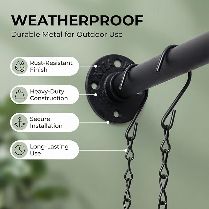 2 Pack Black Metal Pipe Plant Hanger Indoor with Hanging Chains, Industrial Window and Wall Mounted Hanging Rod Planter for Plants, Pots/Plants Not Included