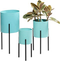 Deco 79 Metal Indoor Outdoor Planter Minimalistic Large Planter Pot with Black Removable Stand, Set of 3 Planters 12", 14", 18"H, Teal