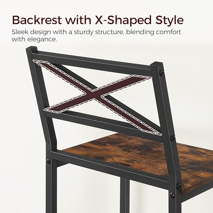 Bar Stools, Set of 2 Bar Chairs with Backrest and Footrest, 26" Tall Counter Bar Stools, Kitchen Breakfast Bar Chairs, Easy Assembly, for Dining Room, Rustic Brown BAHR0901N1