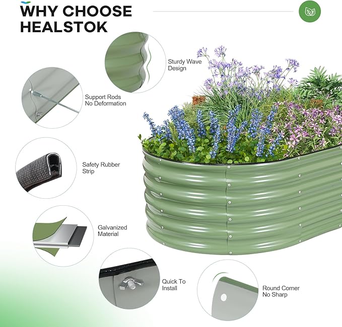 Galvanized Raised Garden Bed Outdoor, 6x3x1.4ft Oval Metal Raised Beds for Gardening, Rust-Resistant Garden Planter Box for Planting Vegetables, Flowers, Fruits in Lawn(Olive Green, 2 Packs)
