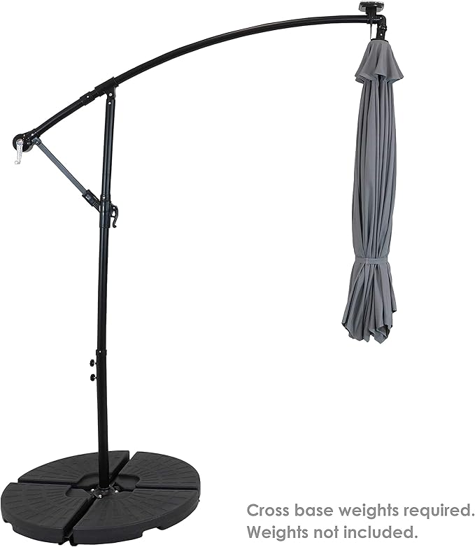 Sunnydaze 10' Solar Offset Patio Umbrella - Solar Cantilever Umbrella Outdoor with LED Lights - Polyester Shade, Air Vent, & Cross Base