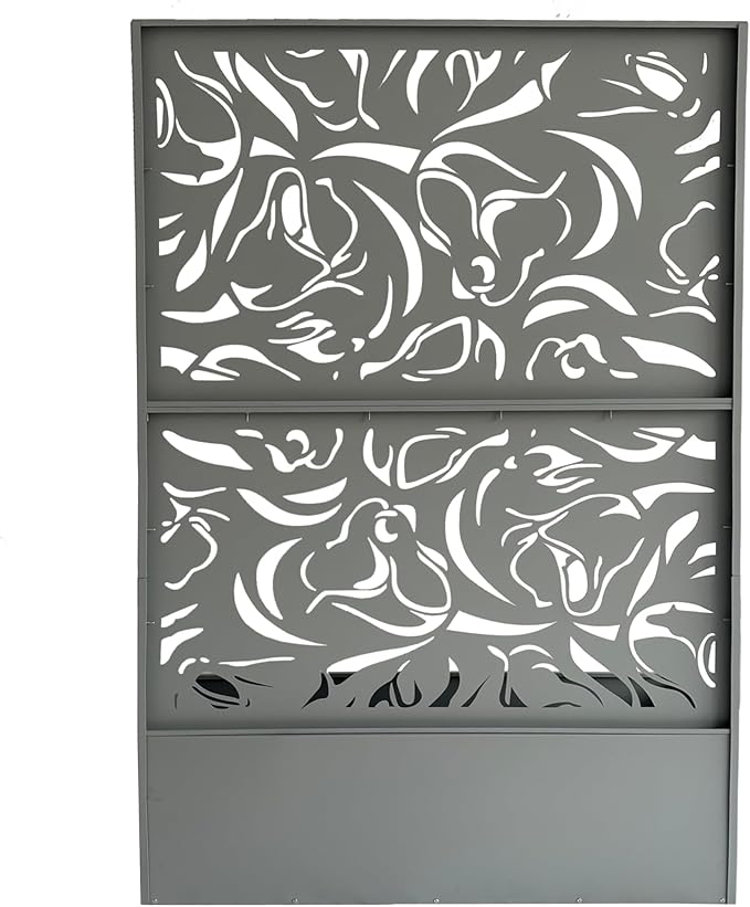 Oakland Living 6 ft. X 4 ft. Grey Freestanding Metal Privacy Screen Room Divider with Flower Box