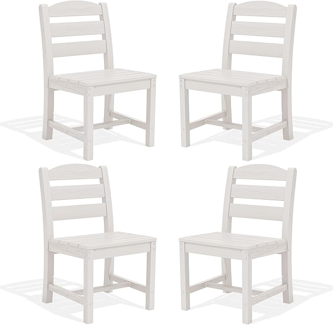 SERWALL Outdoor Dining Chairs Set of 4, All-Weather HDPE Patio Chair with 19.7" Widened Seat, for Backyard, Garden, White