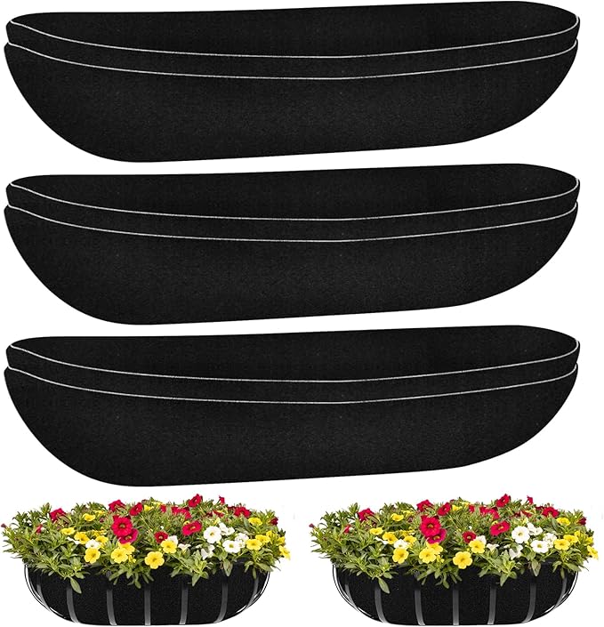 Riare 6 Pack 30 Inch Black Felt Window Box Liners- Fabric Trough Planter Basket Liners Replacement, Non-Woven Hanging Plant Liner for Wall Hanging Basket, Garden Fence Railing (Avoid Bird Nesting)