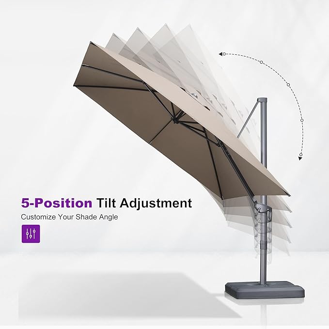 PURPLE LEAF 8 FT Outdoor Umbrella with Base Patio Cantilever Aluminum Umbrella with 3 Years Fade Resistance Recycled Fabric Offset Square with 360-degree Rotation for Deck Pool Garden, Ash Mocha