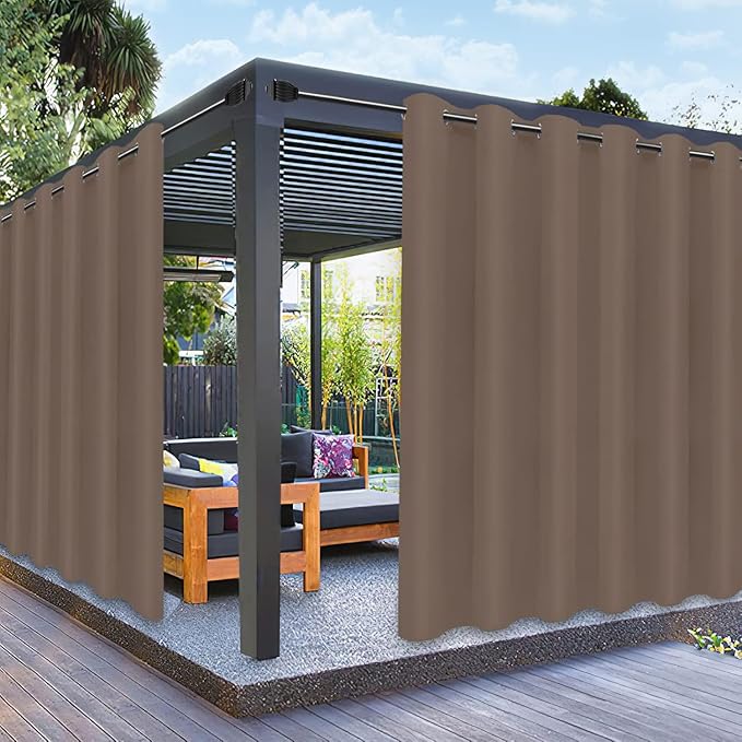 PureFit Outdoor Curtains for Patio Waterproof Weatherproof, UV Resistant Outside Curtains for Gazebo, Front Porch, Pergola, Sun Blocking Privacy Curtain, 100W x 84L inch, 1 Panel, Camel