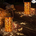 2 Pack Solar Lanterns Outdoor Hanging Lantern Lights, Dragonfly Hollowed-Out Metal Decor Lantern, Waterproof LED Decorative Garden Light - Delicate Garden Decoration for Patio, Yard