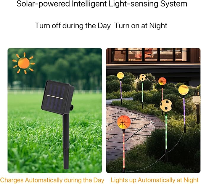 Solar Lights Outdoor, Baseball Soccer Basketball Theme LED Stake Light for Garden Yard Pathway Patio Walkway Landscape Decoration