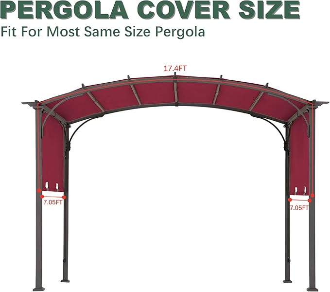 85''x 208'' Universal Doubleton Steel Pergola Replacement Cover for Pergola L-PG080PST, (Burgundy)