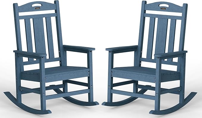 Ciokea Oversized Outdoor Rocking Chairs Set of 2, 380lbs Heavy-Duty Large Patio Rocker, High Back Cozy Porch Chairs, Weather Resistant Patio Rocking Chairs for Outside, Fire Pit, Deck, Slate Blue