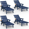 Patio Chaise Lounge Chair Set of 4, Oversized Lounge Chair Outdoor with 5 Positions, HDPE, Patio Lounge Chair with Wheels & Cup Holder for Pool, Deck, Poolside,Navy Blue