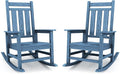 KINGYES Oversized Outdoor Rocking Chair Set of 2, All-Weather Patio Rocking Chairs for Porch, HDPE Outdoor Patio Rockers with High Back & Wide Seat for Garden, Lawn, Blue