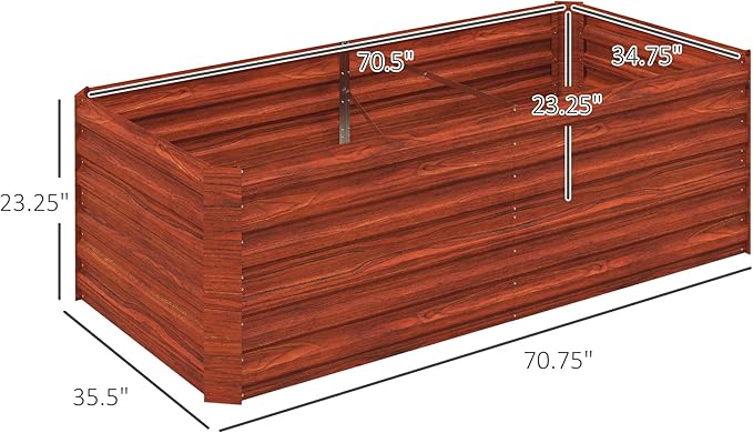 Outsunny Galvanized Raised Garden Bed Kit with Reinforcing Bars, Large and Tall Metal Planter Box for Vegetables, Flowers and Herbs, 6' x 3' x 2', Dark Brown
