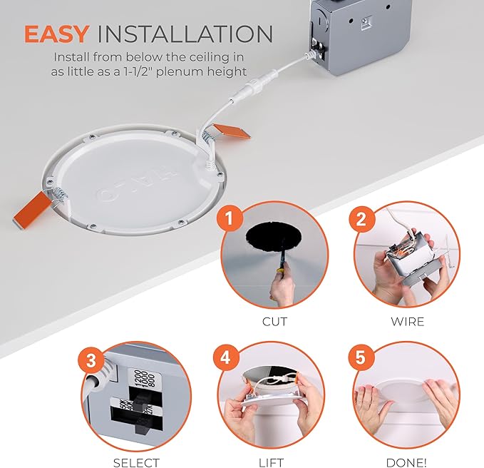 HALO HLB 6 in LED Recessed Lighting Canless Dimmable Wet Location Selectable Lumens and Selectable Color 27/30/35/40/5000K 6 Pack Indoor Outdoor Soffit Ceiling Light HLB6LSFS5-6PK