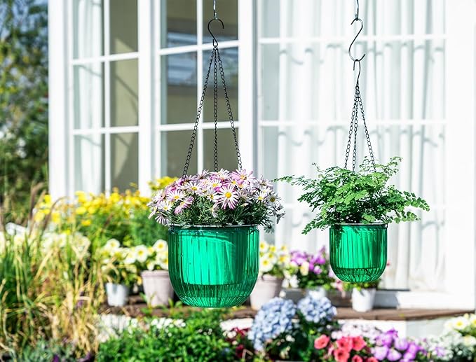 Josteve 5.2/8.2 Inch 2 Pcs Self Watering Hanging Planter Indoor Plant Pots Drainage Holes, Outdoor Small Hanging Planters Flower Pot Basket, Visible Water Level, Plant Hanger Home Decor, Gardening