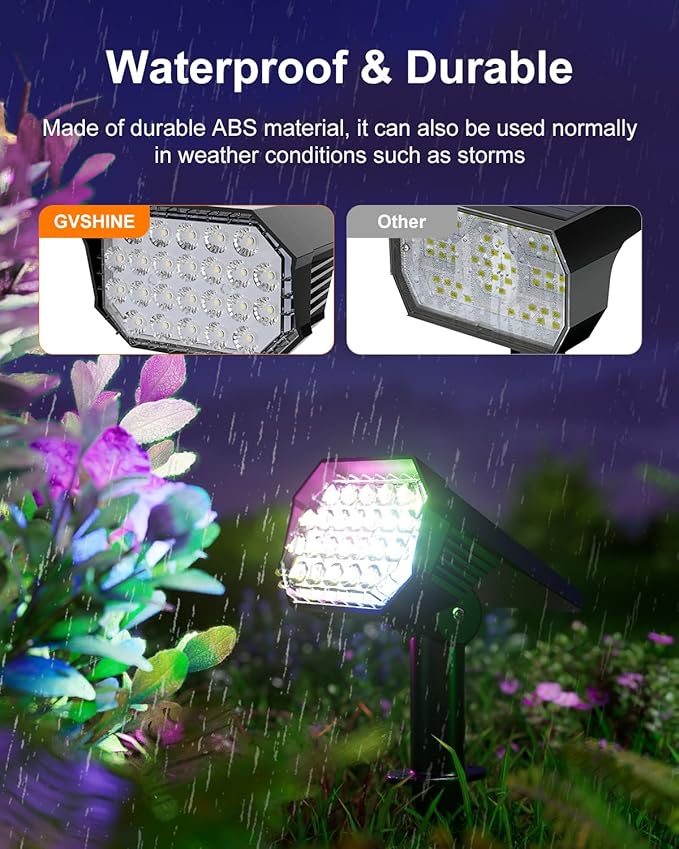 6 Pack Color Changing Solar Powered Outdoor Spot Lights Outside Landscape Waterproof 24 LED Spotlights Dusk to Dawn for Christmas Decorations,Tree, Snowman, Elk Statues, 8 Colorful for Accent Lighting