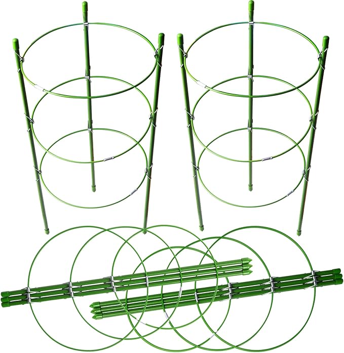 LEOBRO 4 PCS Plant Support Cages, Tomato Cages, Metal Garden Plant Support Ring, Plant Trellis, Plant Stakes for Tomato, Climbing Plant, Flower, Seedlings, 17.7" High, 7.1"/7.87"/8.66" Inner Diameter