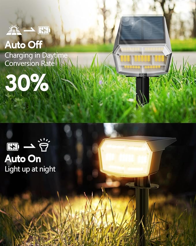 HIBOITEC Solar Spot Lights Outdoor Waterproof 59LED Landscape Lights Solar Powered Uplights Adjustable Brightness Dusk to Dawn for Outside Garden Yard Trees 8 Packs Warm White