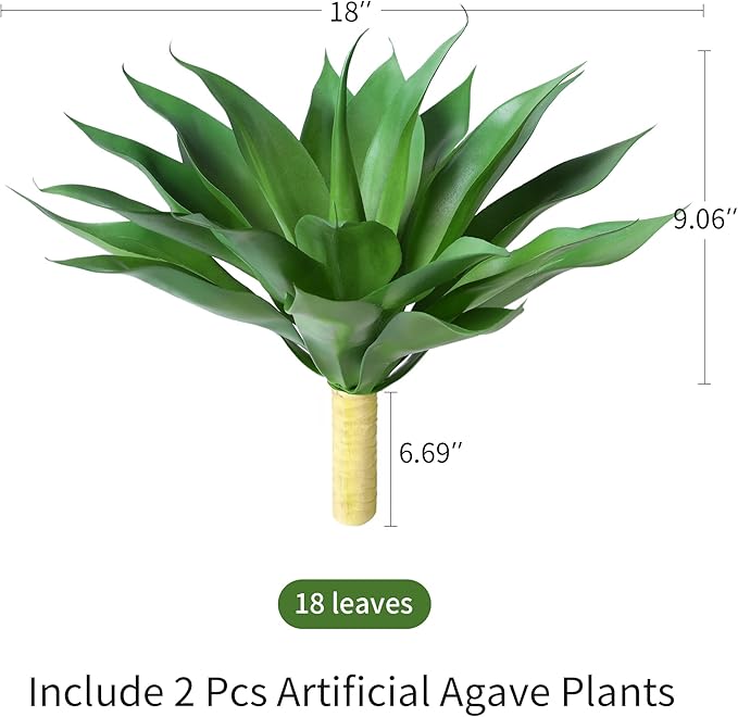 Ivydale Fake Plants 18 Inch Agave Artificial Plants Outdoor 2 PCS for Outside Decoration, Faux Greenery UV Resistant Artificial Outdoor Plants for Front Door Porch Planter Urn Patio Garden Yard(Green)