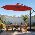 wikiwiki 10ft Patio Umbrella with Base Included, Outdoor Offset Cantilever Umbrella with Sandbag Base for Backyard, Garden and Pool, Easy to Tilt and Crank, Red