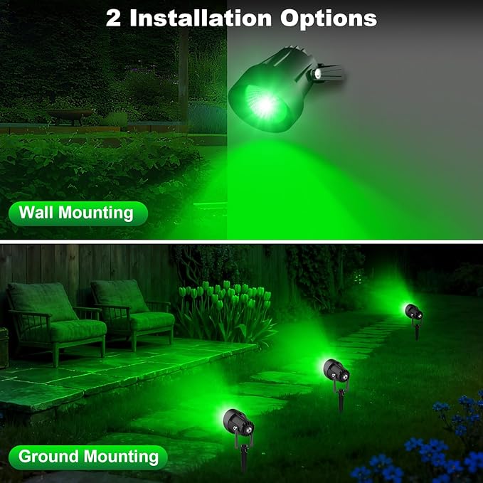 St. Patrick's Day Green Spotlights Outdoor, 14 LED Landscape Lighting with US Plug, IP65 Waterproof Spot Lights for Tree Yard Garden Pathway Halloween Christmas Decor, 4 Pack