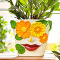 GUGUGO 8 Inch Large Flower Face Planters, Abstract Unique Head Plant Pot with Drainage, Rainbow Colorful Cute Flower Plant Pots for Indoor Plants, Funny Gardening Pot Gift Home Décor, Orange&Yellow