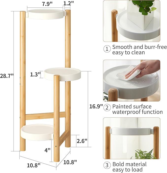 FILWH Plant Stand Indoor Outdoor Plant Rack 3 Tier 3 Potted Flower Holder Ladder Plant Stands for Balcony Window Living Room Garden Patio White
