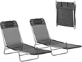 Outsunny 2 Piece Folding Chaise Lounge Chairs, Pool Sun Tanning Chairs with Reclining Back, Breathable Mesh Seat, Headrest for Beach, Yard, Patio, Black