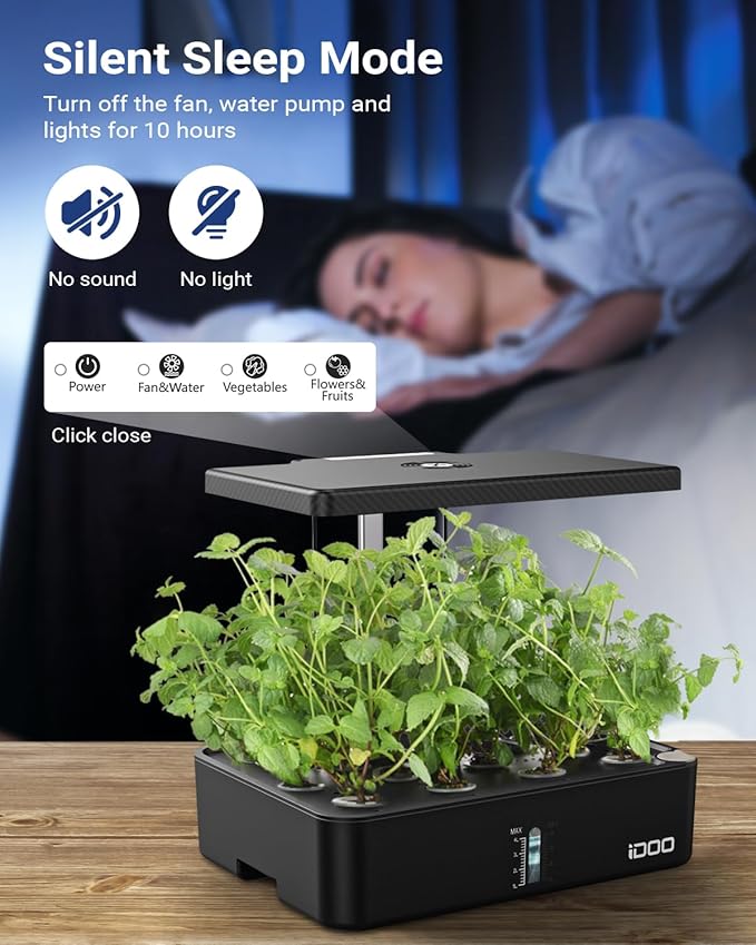 iDOO Hydroponics Growing System Kit 12Pods, Indoor Herb Garden System, with LED Grow Light, Built-in Fan, Auto-Timer, Adjustable Height Up to 11.3", for Home School, for Women Mom, for Christmas Gifts