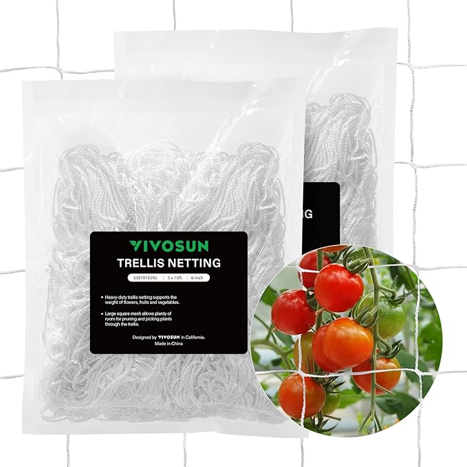 VIVOSUN 5 x 15 ft. Plant Trellis Netting, Heavy-Duty Polyester Grow Net, Garden Trellis Netting with Square Mesh for Climbing Plants, Vegetables, Fruits, and Flowers, 2-Pack