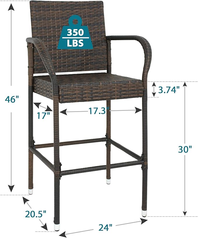 SUPER DEAL Upgraded Wicker Bar Stool Chairs Outdoor Backyard Rattan Chair w/Iron Frame, Armrest and Footrest (4)