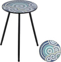 1 Pack Metal Outdoor Side Table Small Outside Round End Table for Patio Modern Accent Garden Corner Table for Small Spaces, Balcony, Porch, Weather-Resistant, Plant Stand Indoor, Round Mosaic