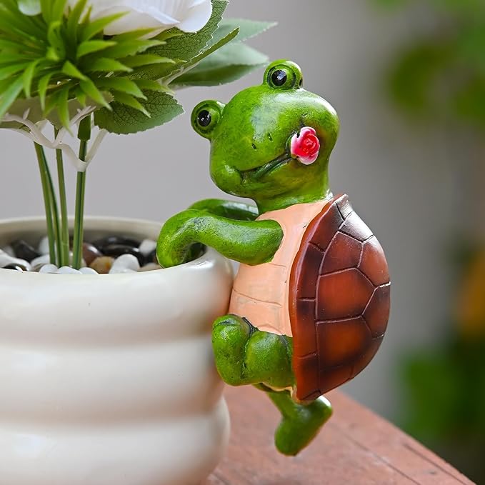 2-piece set Tortoise Pot Huggers for Planters, Climbing Turtle Flower Pot Hugger, Hanging Plant Decorations for Pots, Cute Plant Pot Decorations for Home Garden Patio Fence Lawn Yard (Tortoise)