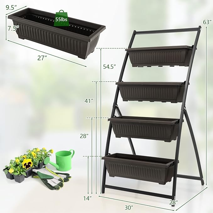 Giantex 2 Pcs 5.2FT Vertical Raised Garden Bed, 4-Tier Elevated Planter Box w/4 Containers & Drainage Holes, Indoor Outdoor Freestanding Planter for Vegetables, Herbs, Flowers, Heavy-Duty Metal Frame