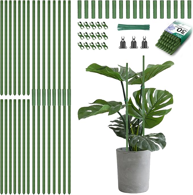 Breeze Touch Garden Trellis for Climbing Plants Outdoor, 30 Pack 17" Tomato Stakes Set with Clips & Connectors,Garden Plant Stakes, Tomato Frame, Cucumber Trellis for Raised Bed & Potted Plants