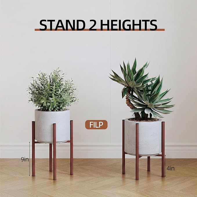 Plant Stand Indoor for 2 Height Options ,Mid Century Modern Outdoor Planter Holder,Corner Plant Stand Capacity of 160LB for 8 to 14 Inch Pots Coffee with Round Plate