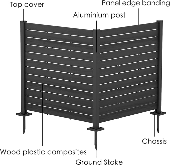 Kozyard 50" W x 48" H Outdoor Privacy Screens Aluminum Post, Air Conditioner Fence Panels, Pool Equipment Enclosure, Trash Can Screens Fence Kit for Outside Backyard Patio(Black/2Panels)
