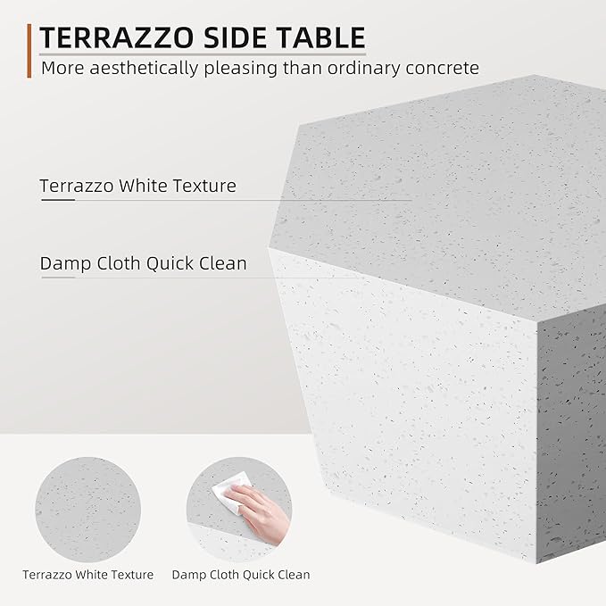 UPHA Outdoor Hexagon Coffee Table, Small Modern Minimalist Accent Tables, Low Light Concrete Center Table for Living Room, Outside Patio, Deck, 28×24.2×15.4, Off-White