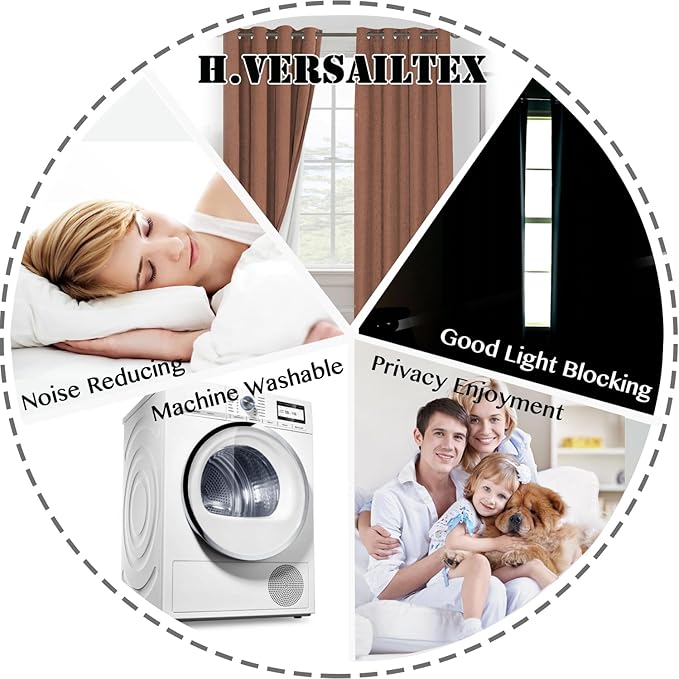 H.VERSAILTEX Linen Blackout Curtains 108 Inches Long 100% Blackout Thermal Insulated Textured Linen Look Curtain Draperies Anti-Rust Grommet, Energy Saving with White Liner, 2 Panels, Washed Spice