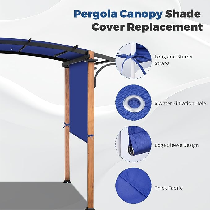 Universal Waterproof Pergola Canopy Shade Cover Replacement - 17'x6.8' Outdoor Sun Shades Canopy Top for Patio Gazebo Deck Balcony Porch, Cover Only (Blue)