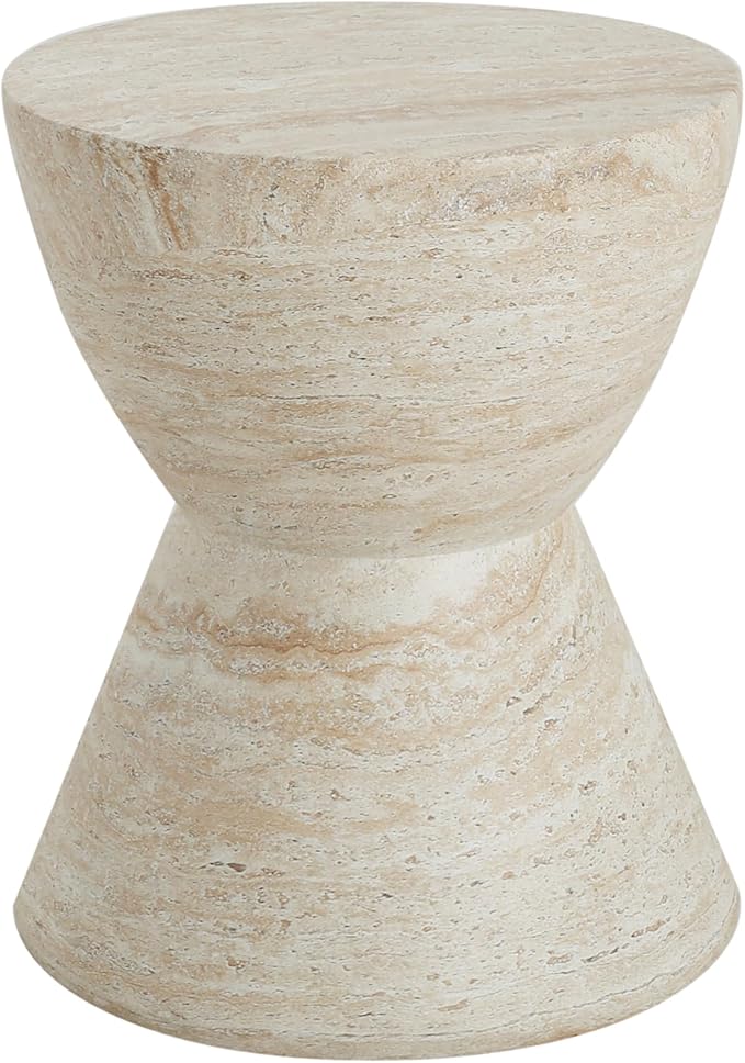 Christopher Knight Home Outdoor Side Table,Hourglass Shape Side Table,Patio Garden Stool Coffee End Table,Decorative Garden Stool for Patio,or Balcony,Lightweight Concrete Material,Travertine