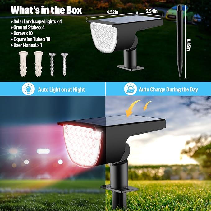Solar Multicolor Lights Waterproof IP65, 8 Lighting Modes Solar Spot Lights Outdoor Yard Garden Landscape Pathway Decorations (Multicolor, 4 Pack)